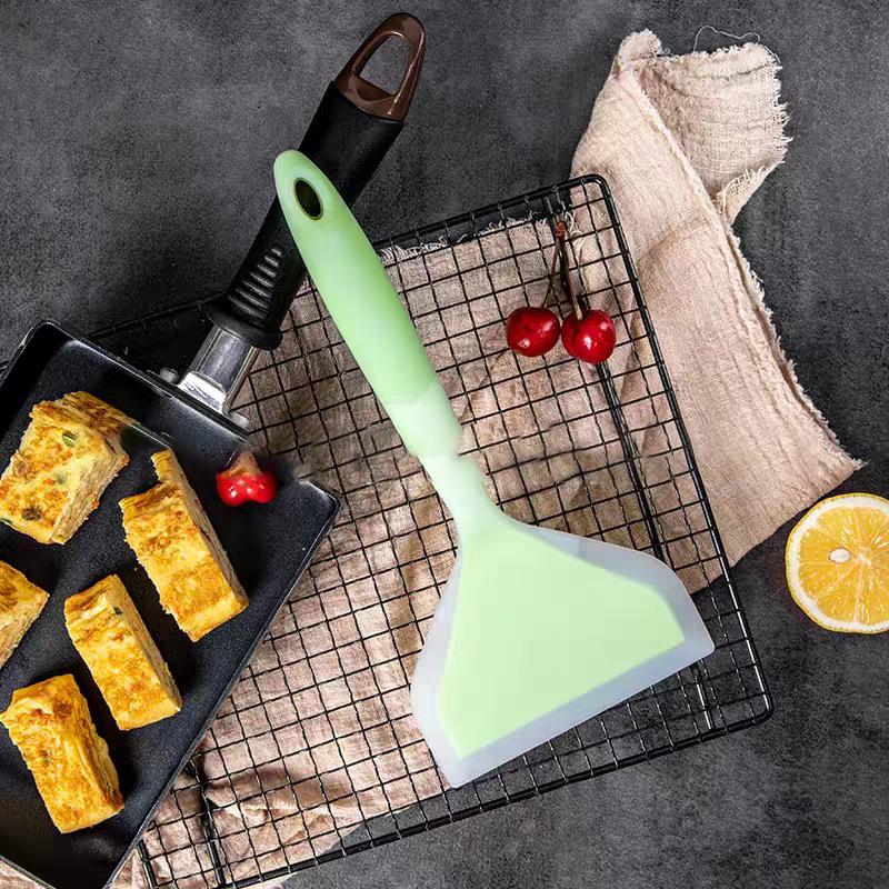 Kitchen Silicone Jade Spatula Non-Stick Pan Small Flat Spatula Portable Outdoor Wide Surface Silicone Spatula Kitchen