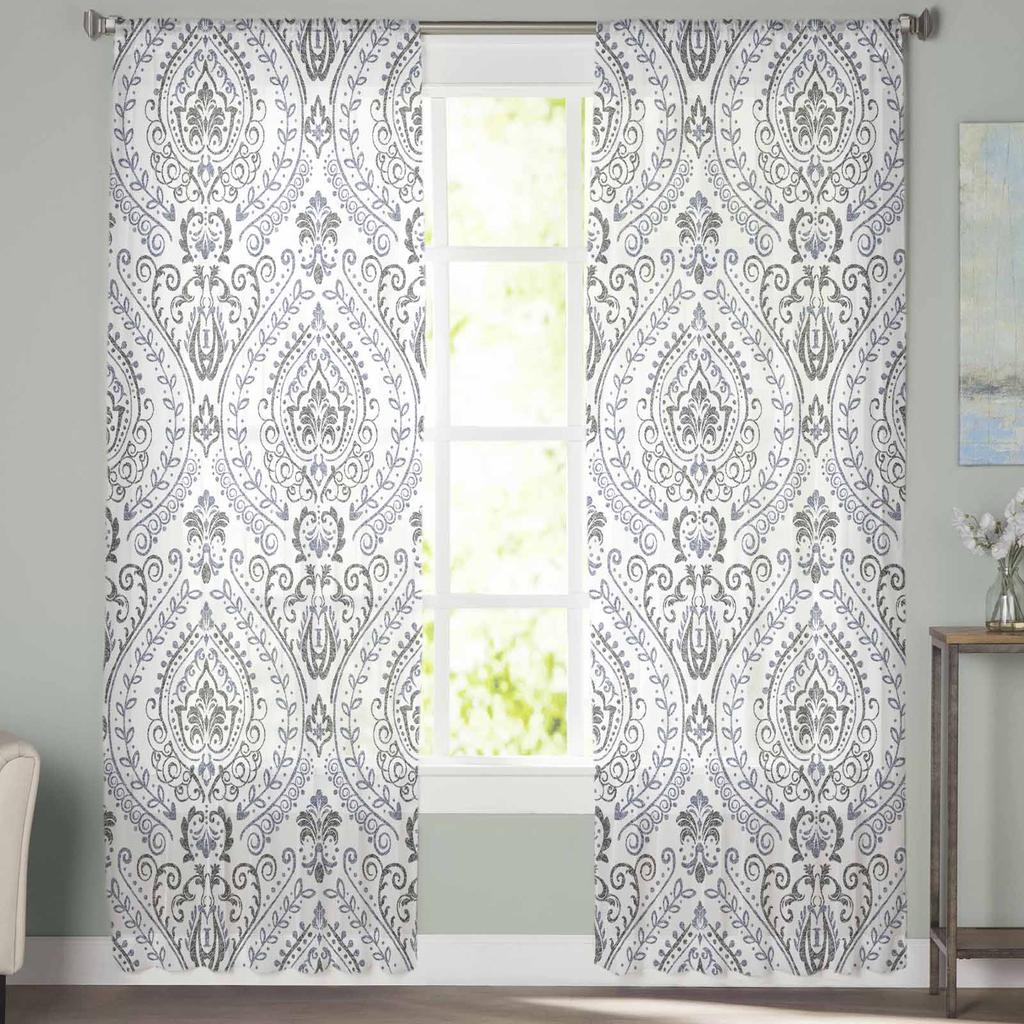 Texture Leaf Circle Gradient Tulle Window Curtains for Bedroom Luxury Home Decor Drapes In Living Room Chiffon Panels
