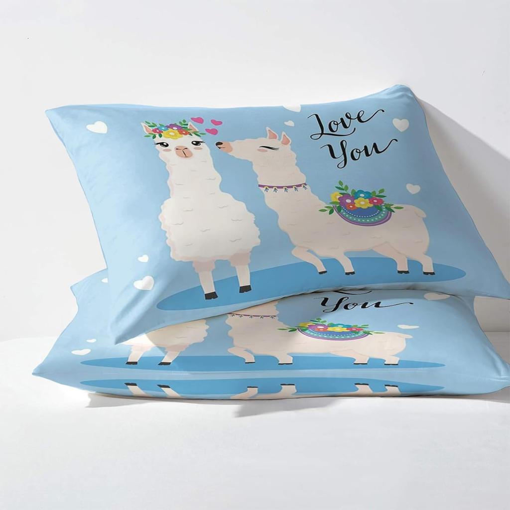 Cute Llamas Duvet Cover Set,Kawaii Alpaca BeddingSet 2pcs for Kids Girl Bedroom Decor,Cartoon Animal Quilt Cover with Pillowcase
