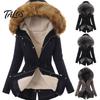 Giacca invernale calda da donna con cappuccio in finta pelliccia e imbottitura in cotone, capospalla casual, lungo
