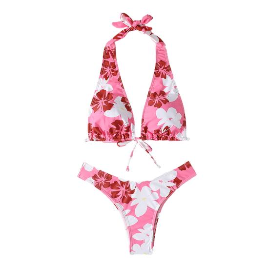 

Привлекательный купальник с принтом, дышащий легкий купальник с завязками на шее, пляжная одежда L розовый