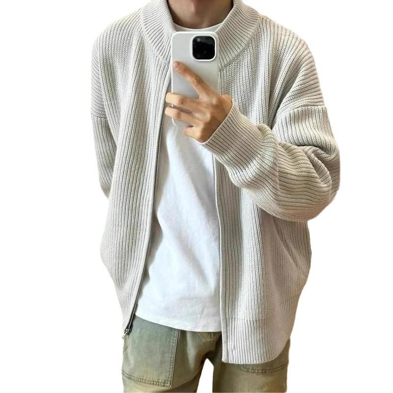 Men's Winter Stand-Up Collar Zip-Up Knit Cardigan Sweater - American Casual Style