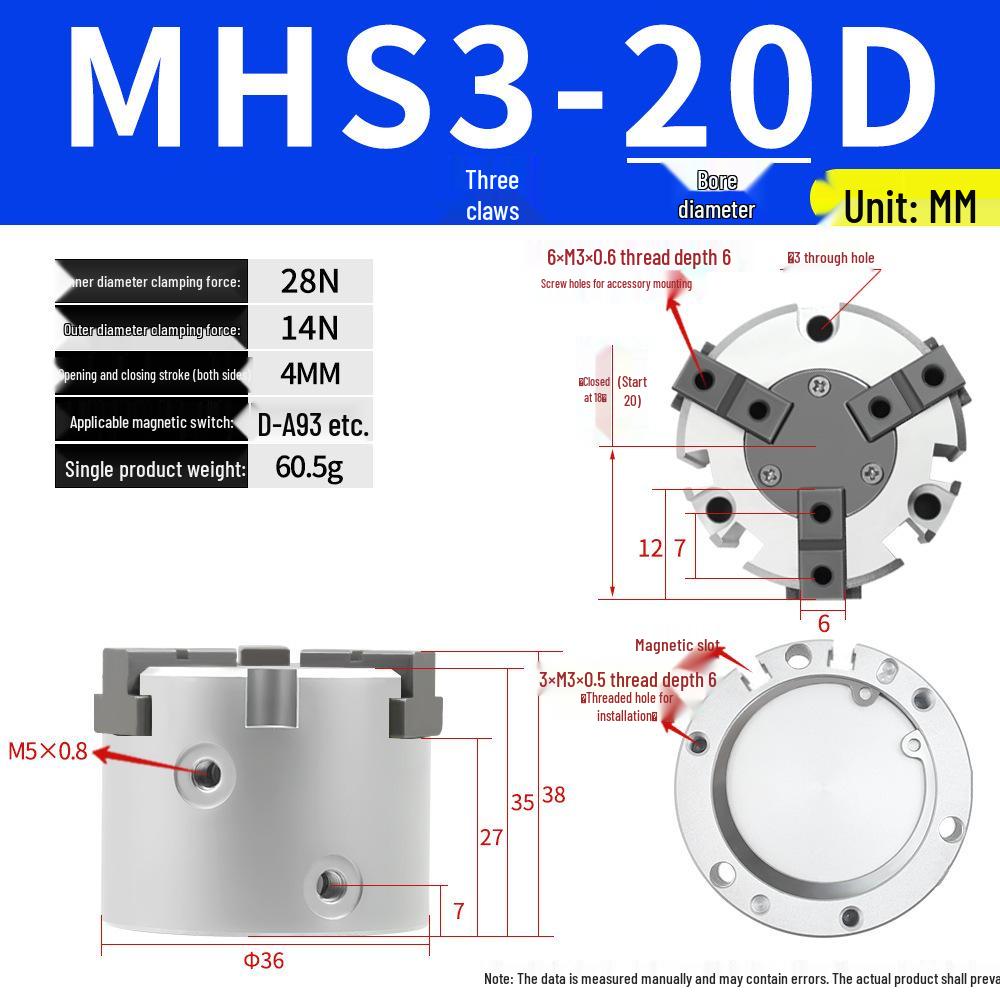 SMC Pneumatic Gripper Fingers: Two-Jaw, Three-Jaw, Four-Jaw MHS2/3/4-16D/25D/40D/50/63D