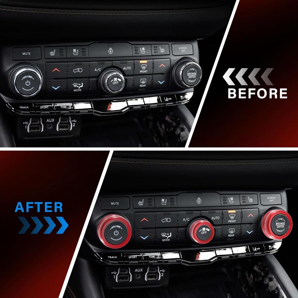 for Dodge Durango Knob Cover    2024 2025 2026 Air Condition Decorated Button Knob Covers AC Switch Volume Tune Controller Aluminum Alloy Trim (Red)
