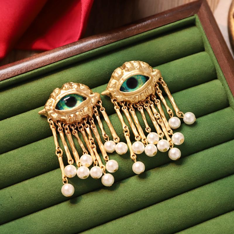 Retro Medieval Style Earrings, Colorful Treasures, Glazed Pearl Earrings, Exaggerated Court Style, Niche Personality, Baroque Stud Earrings for Women