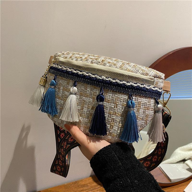 

Литературный китайский стиль нагрудная сумка простая бахрома одноплечевая сумка женская мода текстура поясная сумка белый