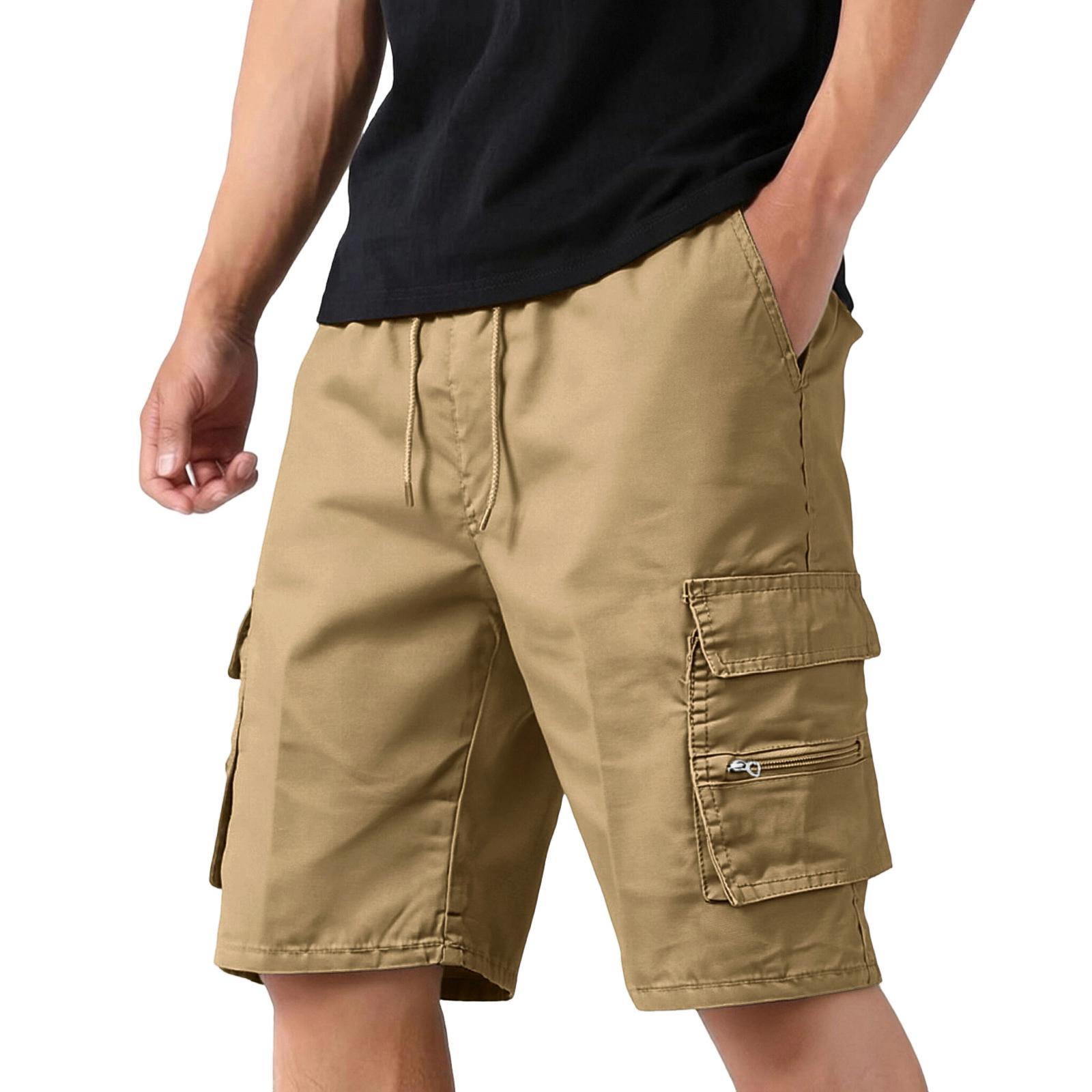

Men Drawstring Waist Cargo Shorts with Multiple Pockets Relaxed Fit Lightweight Fabric for Outdoor Activities M хакі