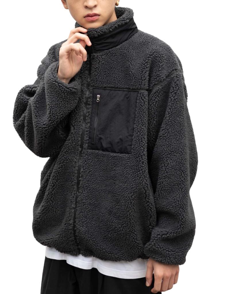 WEGO Unisex Boa Cold Weather Loose Christmas Size Type C Dark Gray Men's Jacket, Outerwear, Blouson, Protection, Fit, Outdoor, Casual, Fall/Winter