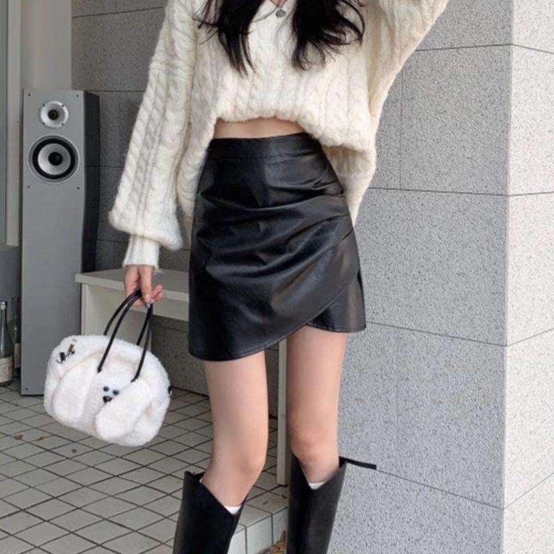 

Women s 2024 Autumn High Waist Slimming PU Leather A-line Bodycon Skirt 4XL