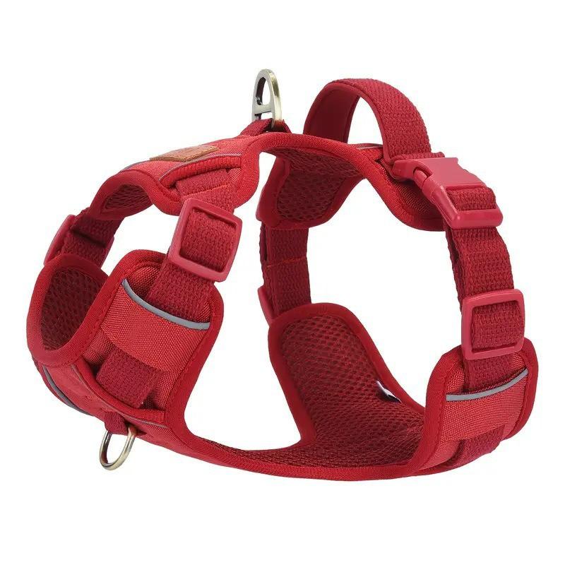 Adjustable Dog Harness Vest With Reflective Stripes PU Leather Trim Small To Large Breeds
