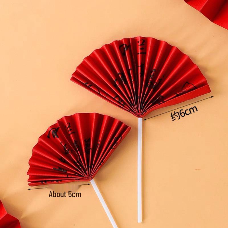 Longevity God Grandma Birthday Cake Topper with Plum Blossom Fan