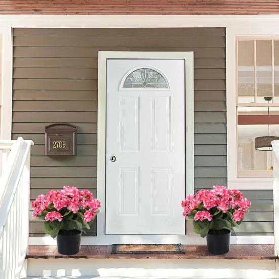 Artificial Geranium Flowers for Outdoors 13" Potted Fake Geraniums Bush UV Resistant Faux Silk Flower for Front Porch Garden Yard Patio Decor