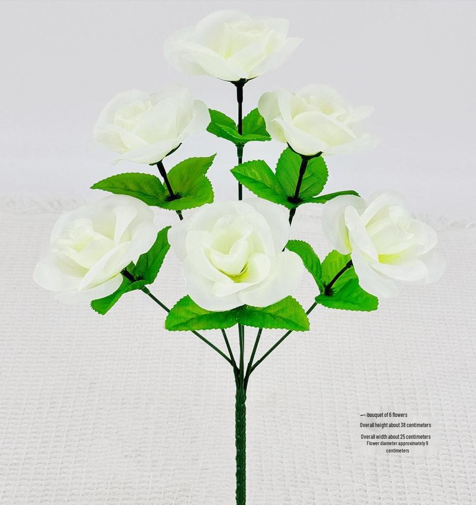 Curly Edge Red Rose Bouquet - 6 Head Artificial Silk Flowers for Living Room Decoration