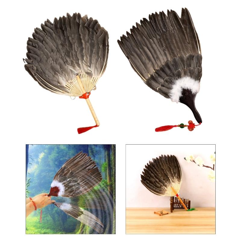 Vintage Chinese Fan Gooses Feather Wedding Party Fan Dance Feather Hand Fan Photograph Props Wood Craft Decorations Fan