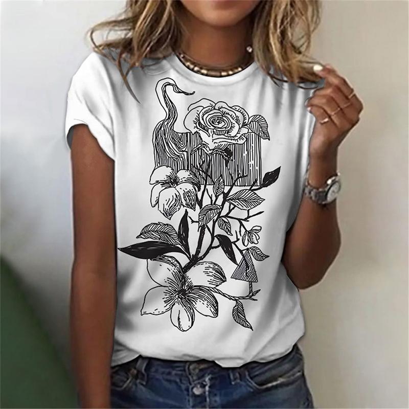 

Женская уличная одежда с круглым вырезом и короткими рукавами для зрелых женщин с принтом Харадзюку, модным и игривым духом