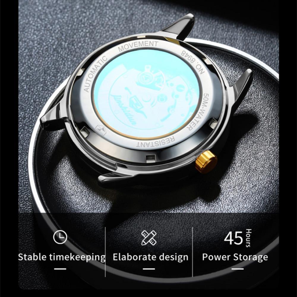 JINSHIDUN New Business and Leisure Men's Watch Elegant Business Double Calendar Mechanical Watch Waterproof Business Men's Watch