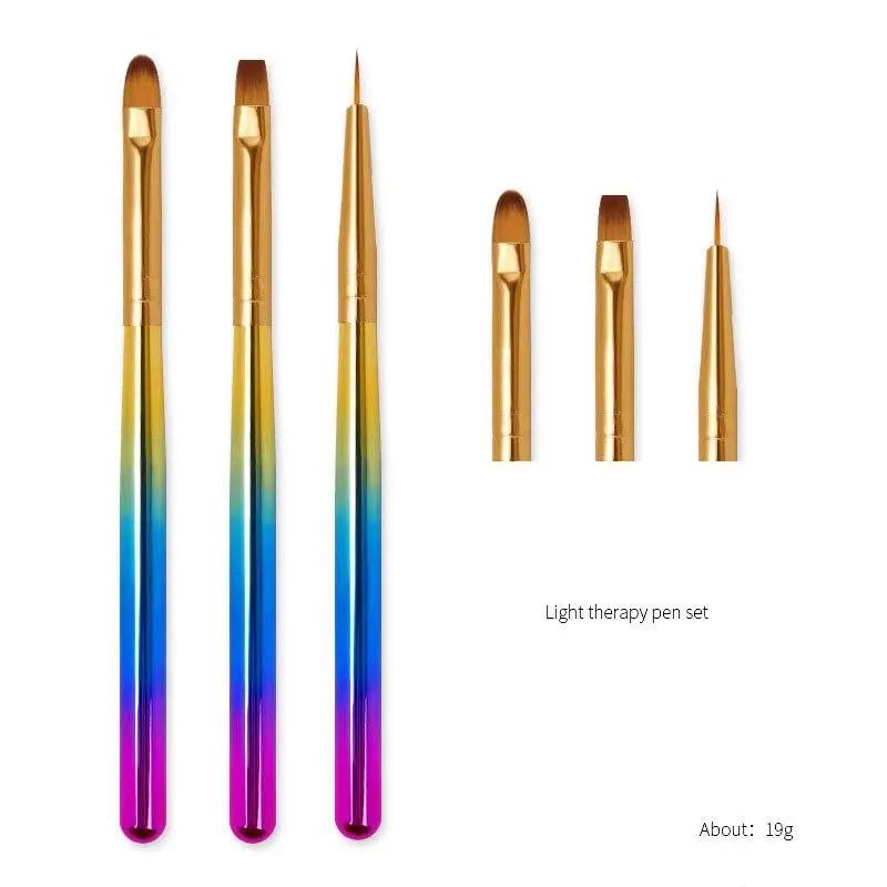 3Pcs Nail Art Brush UV Gel Polish Painting Line Flat Builder French Petal Gradient Tips Design Flower Tools Manicure Draw Pen
