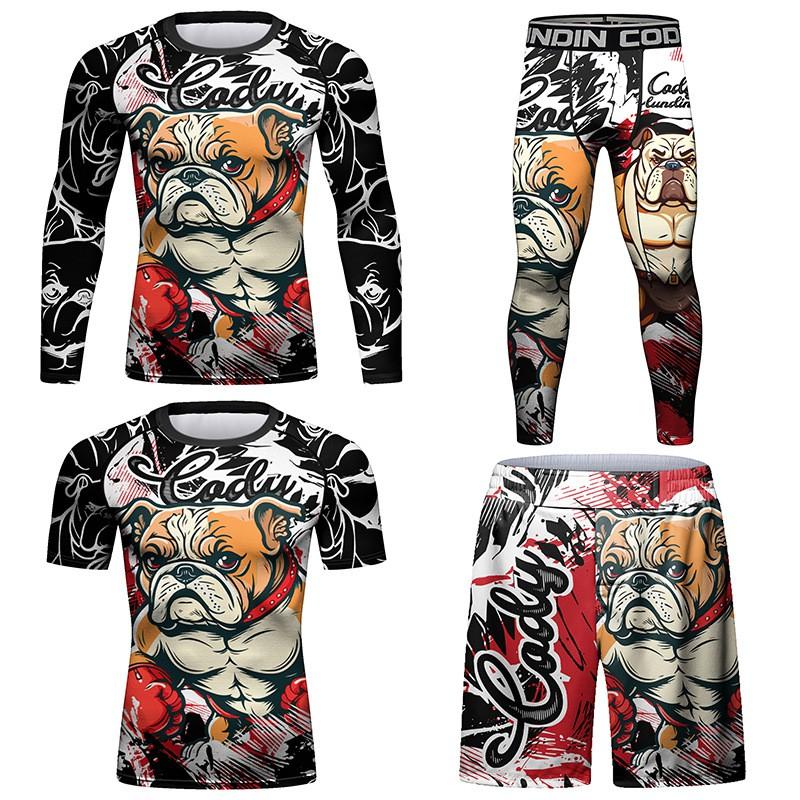 Set Base Layer Sportivo a Compressione da Uomo - Top a Manica Lunga Stampato Traspirante Elasticizzato Pantaloni Corsa Palestra Ciclismo Escursionismo