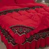 220g Quilted Bed Skirt Set: Warm Milk Velvet with Lace Embroidery (Four Pieces)