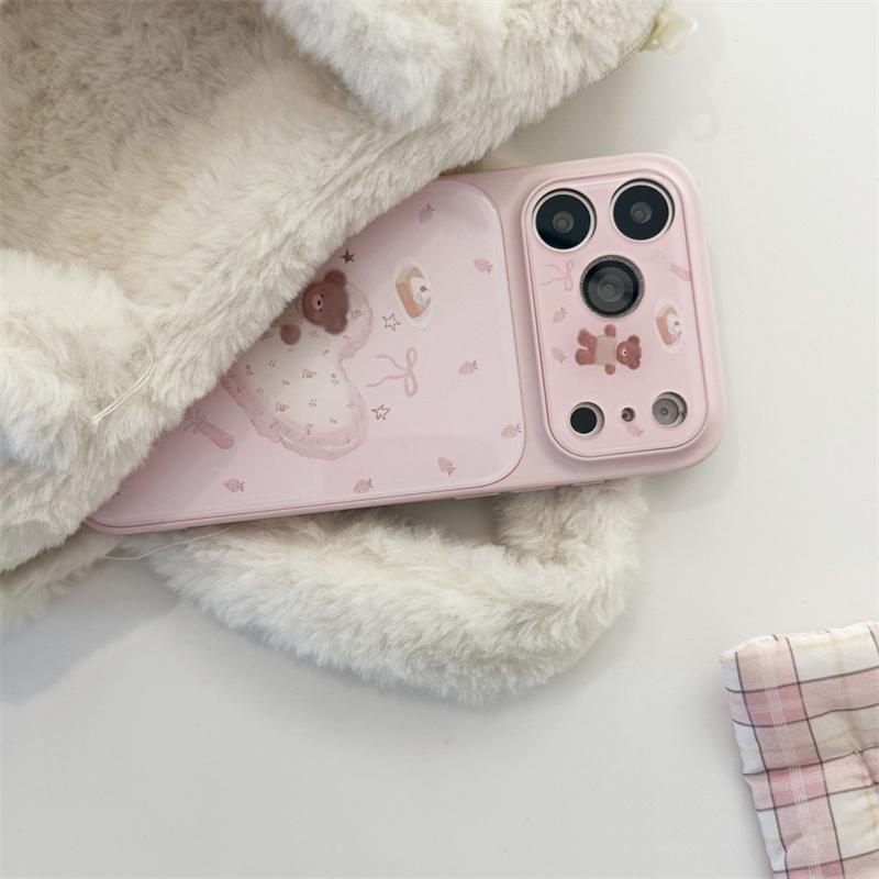 Cute Pink Heart Bear Phone Case For iPhone 17 16 15 Pro Max Sweet Strawberry Dessert Cartoon Aesthetic Shockproof Cover