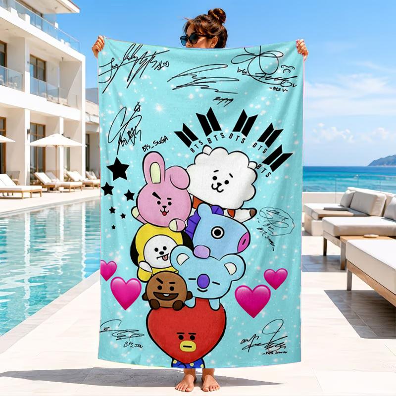 K-pop cartoon Friends Beach Towel, Microfiber Beach Towel, Perfect For Pool, Beach, Travel, Home Decor Beach Party Fan gifts