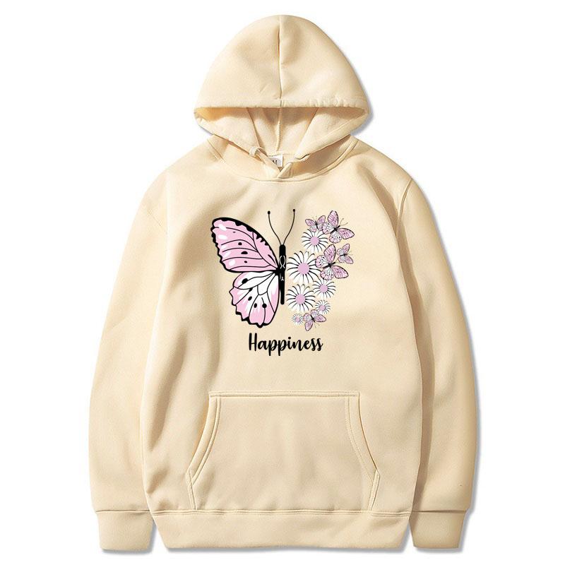 2024 Men's and Women's Unisex Butterfly Print Pullover Casual Fashion Hooded Pocket Sweatshirt Sweatshirt Black