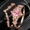 Vintage court-style oval pink diamond two-piece ring set Light luxury rose gold hollow crown ring set