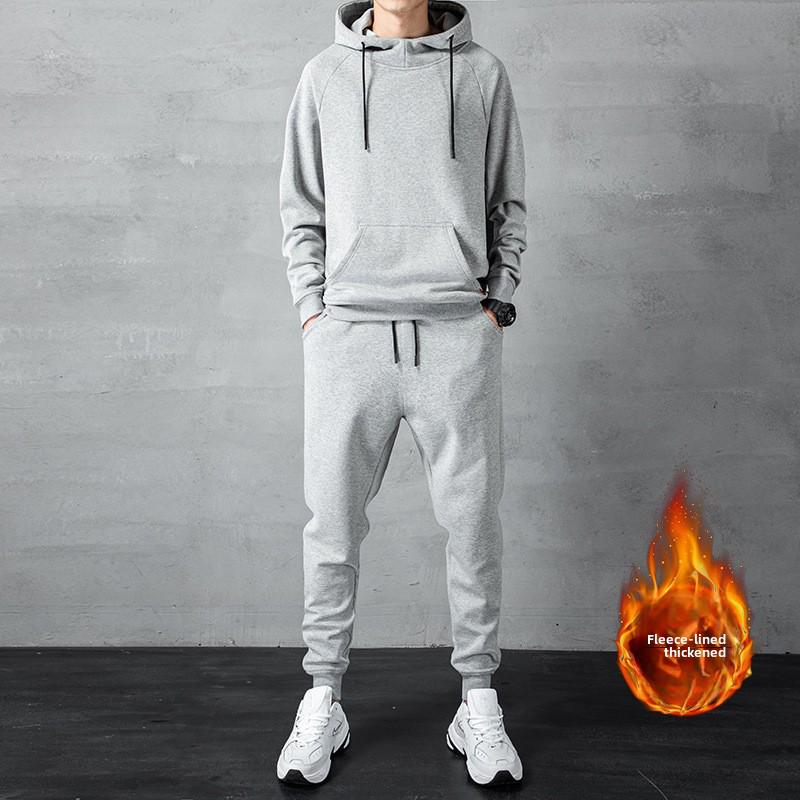 Costum Pulover cu Glugă Coreean pentru Bărbați Toamnă/Iarnă: Set 3 piese Cardigan gros de catifea plus de mărime mare