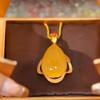 New Water Drop Imitation Agate Pendant Necklace Ice Yellow Beeswax Retro Collarbone Chain High-end Temperament Elegant Holiday Gift