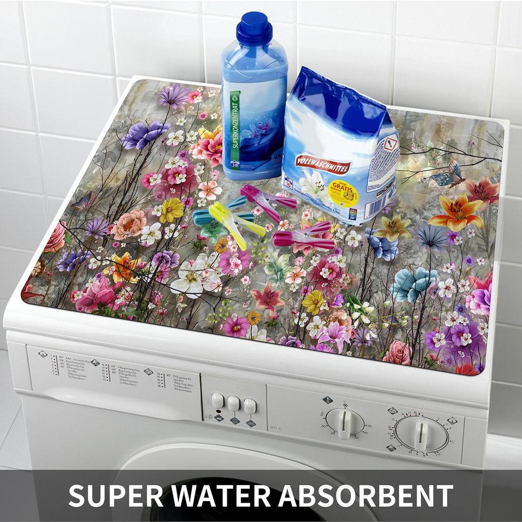 Bunte florale staubdichte Matte für Waschmaschine - Rutschfest, pflegeleicht und sonnenbeständig.