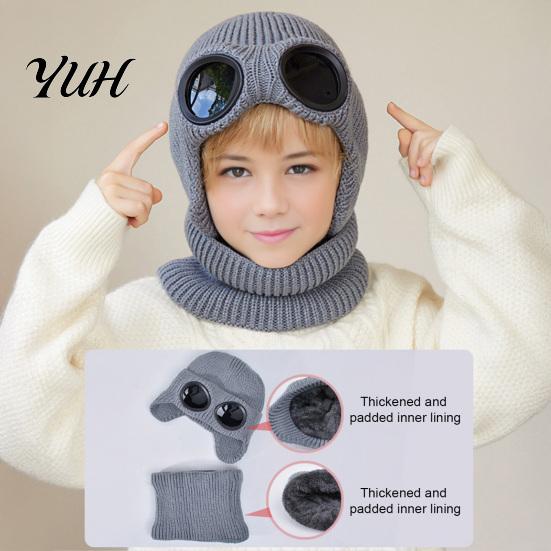 Comfortable Skin Friendly Winter Cap 1 Set Knit Hat Neck Warmer for Kids, Earflap with Goggles, Kids Gift School Travel Fleece Lined Aviator Cap, Warm