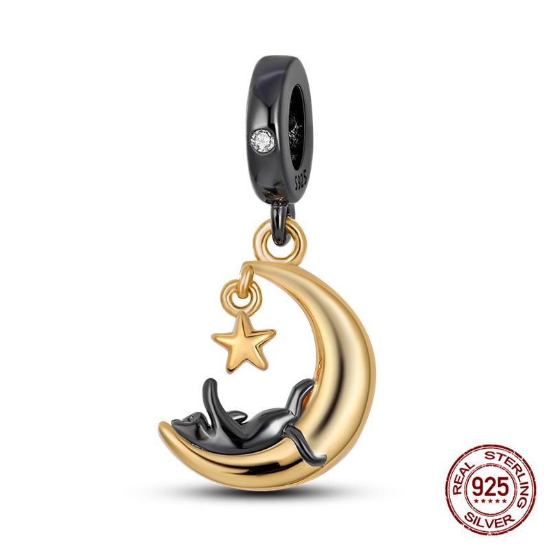 Fit Charms Fororiginal Bracelets And 3Mm Bracelets Cat Pendant Under The Mooncopper Jewelry Making For Women Gift