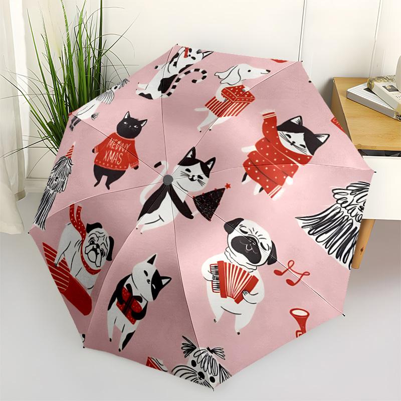 

1pc Christmas Print Automatic Folding Umbrella - Portable Collapsible Design, 8-Rib Iron Frame, Durable Fabric yy251125126