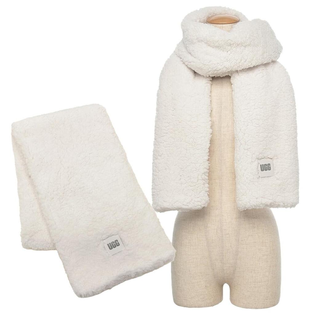 UGG Oversized Sherpa Scarf with Boa 20052 NIM Logo, White, Women's, [Used]