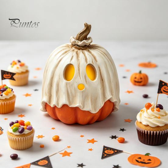 Ornamenti Spettrali Luminosi Decorazione Zucca Fantasma Illuminata di Halloween, Lampada Vintage Staccabile con Statua Spaventosa Candela LED per Tavolino da Cucina Mensola