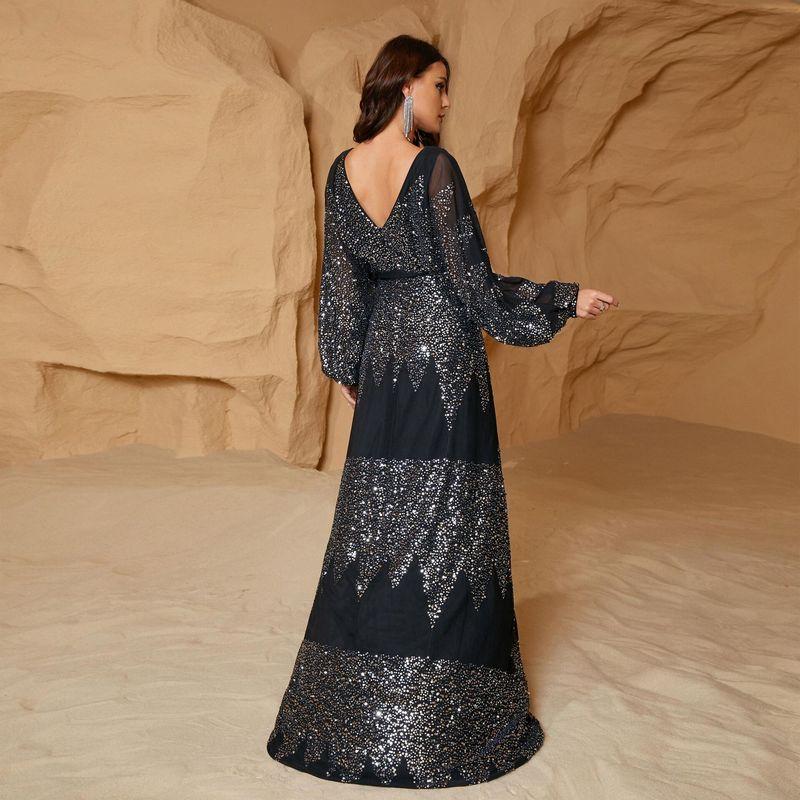 Long-Sleeved V-Neck Sexy Long Sequined Evening Dress for Banquets, Weddings, Birthdays, Bridesmaid Dresses, Party Dress