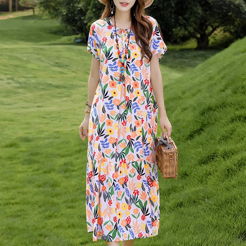 Women's Plus Size Floral Print Short Sleeve Maxi Dress, Loose Casual Summer Sundress (XL-5XL)