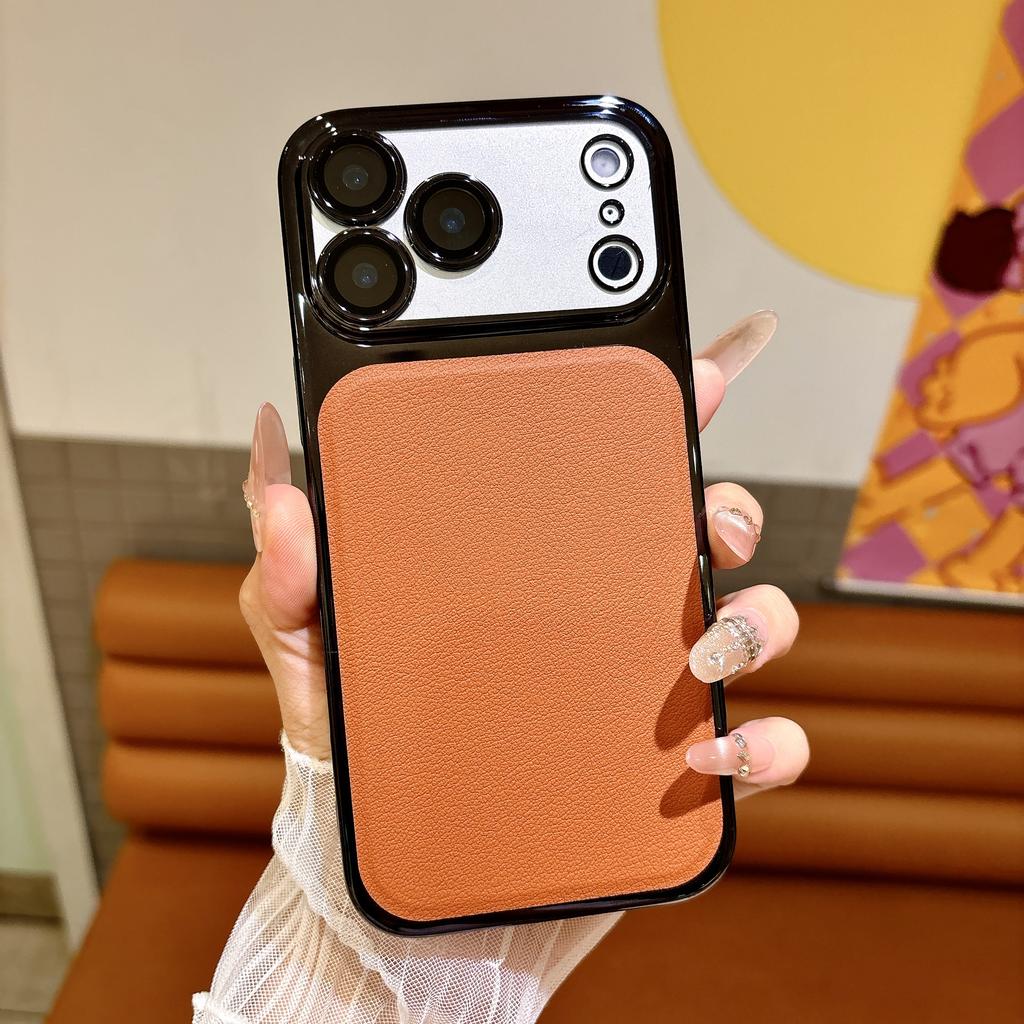  Plating Bumper Lychee PU Leather Phone Case For iPhone 17Air 16 15 Pro Max 17pro Shockproof Lens Protect Hard Cover Funda