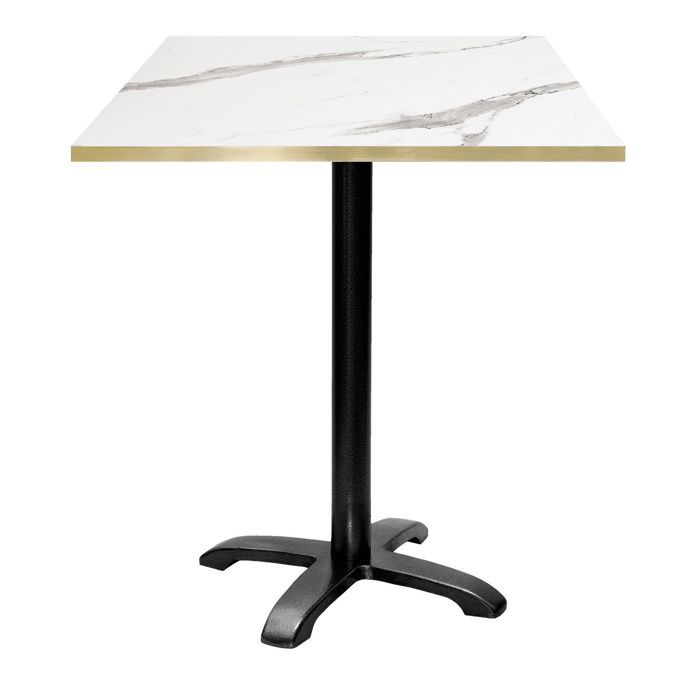 Bar Table 70 X 70 Cm - Bazila Model White Marble Brass Edges
