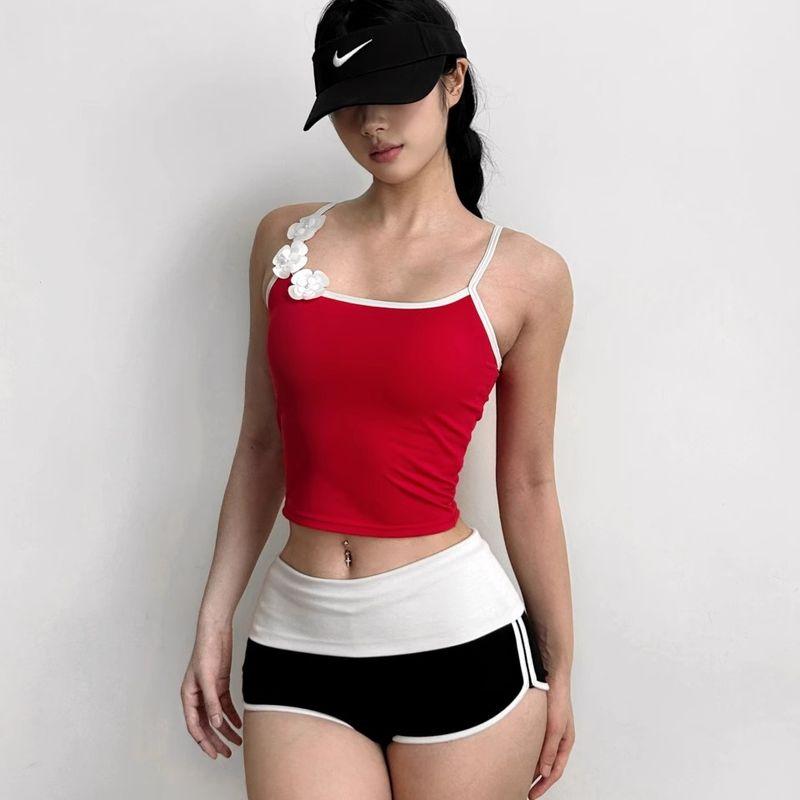 

New Arrival Yoga Vest Women s Sling Three-Dimensional Flower Push-up Beauty Back Bubble Wrap Running Exercise Underwear Workout Bra Elastic Red S