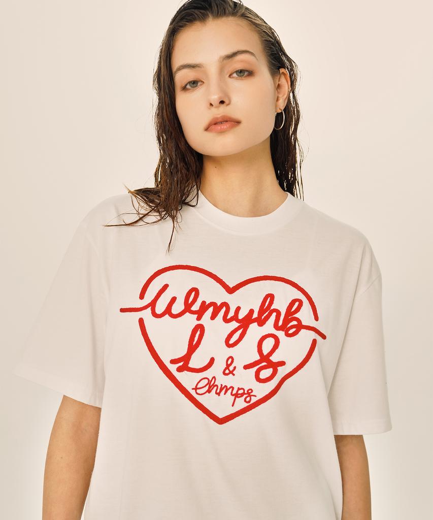 BORN CHAMPS L&S Heart Embroidered Logo Short Sleeve T-Shirt B24St12Wh