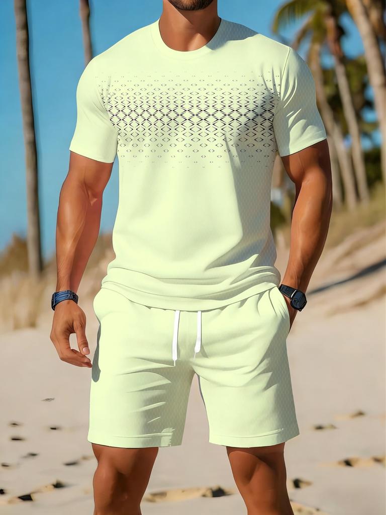 Summer New Men's Short-Sleeved Shorts Set - Street Casual Fashion Comfortable Soft Breathable Pattern Printing