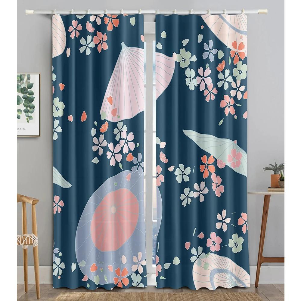 New Cheap Pink Flower Fish Green Peacock Curtain Bedroom Hotel Window High Shading  New Fashion Beautiful Color Pattern 2 Panel