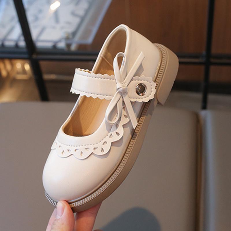New Spring Children Shoes For Girls Leather Butterfly-knot Princess Shoes Soft Sole Outdoor Fashion Kids Sneakers EU 26-36