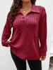 Autumn and Winter Solid Color Plus Size Women's Top V-neck Long Sleeved Pit Stripe Brushed T-shirt Loose Fitting Shirt