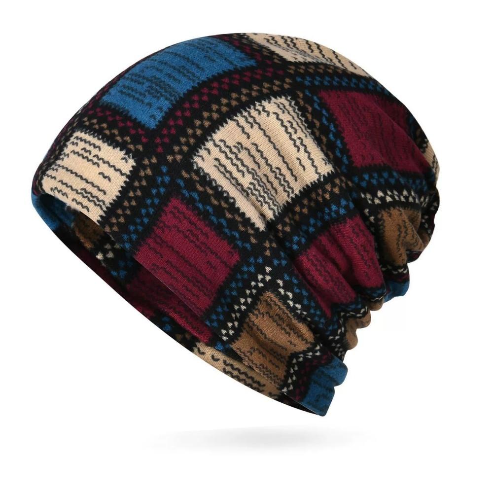 Winter Vintage Beanie Slouchy Skull Cap Color Block Windproof for Women Men