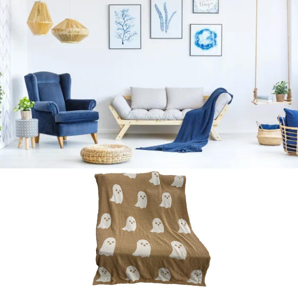 Ghosts Blanket Soft Comfortable Breathable Halloween Throw Blanket for Watching TV Camping Khaki