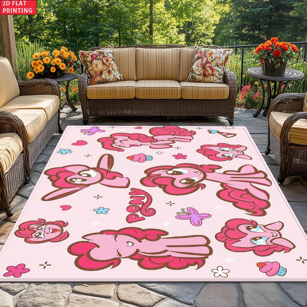 Cute Pink Cartoon Pony Area Rug, Cupcake Heart Theme Non-slip Mat, Decorative Carpet for Kids Girls Bedroom, Washable  Home Gift