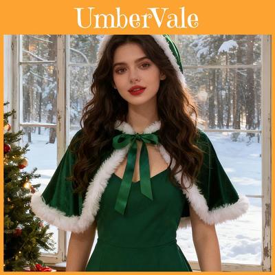 Festlicher Weihnachtsmantel mit Kapuze für Damen aus Polyesterstoff für Feiertagspartys