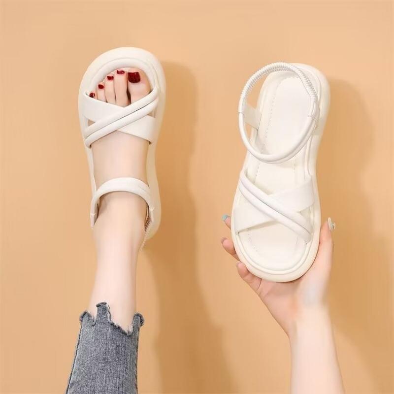 New Women's Flat Sandals with Elastic Bands Anti-slip and Soft-soled Beach Shoes
